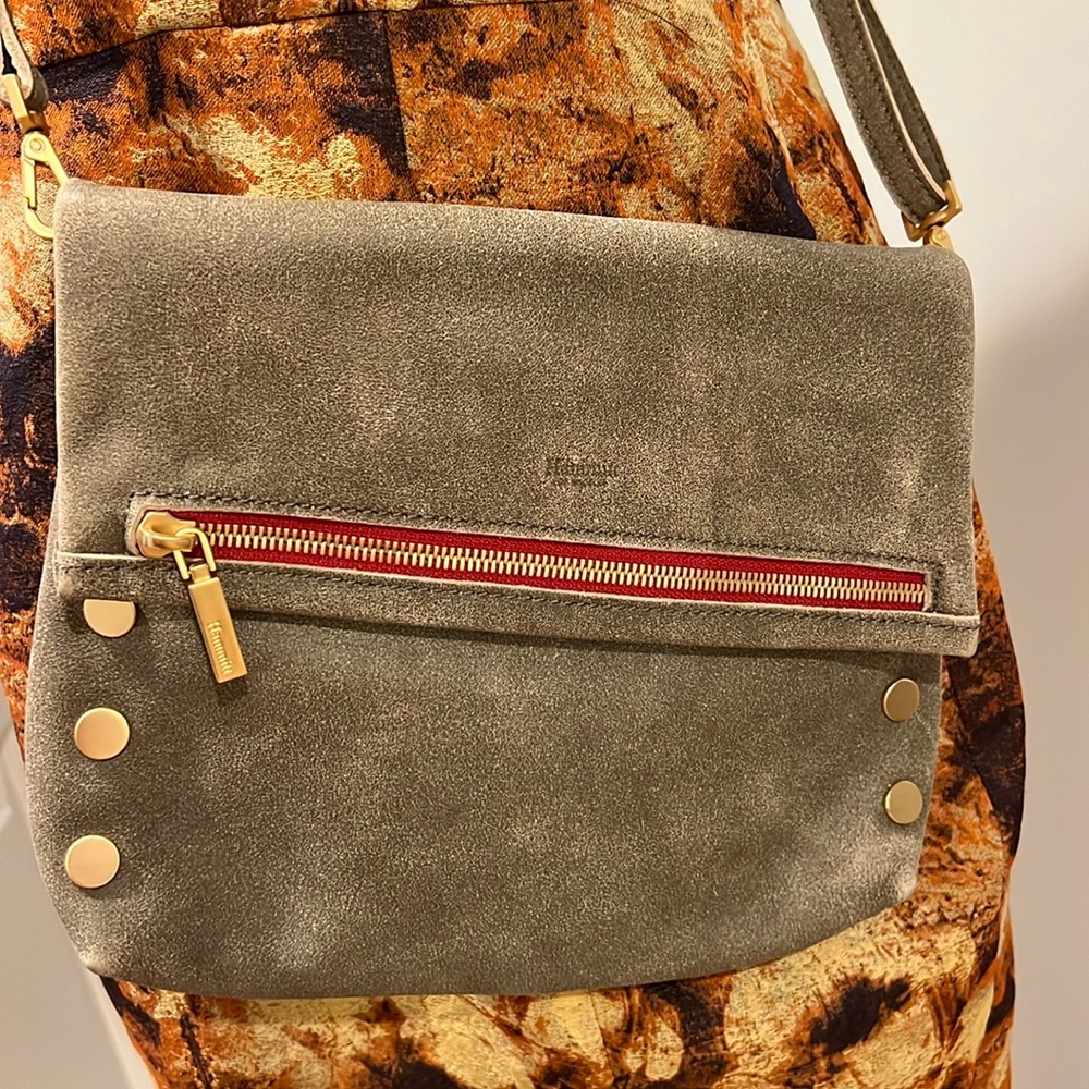 HAMMITT VIP Gray w Pewter Suede Flap Strap Crossbody